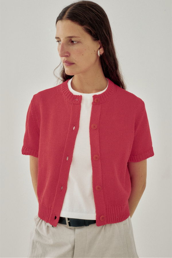 SAYAKA DAVIS NEW YORK Tape Yarn Cardigan in Vermilion Cardigan