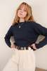 Hermine Vintage Midnight Oscar De La Renta Cotton Blend Cable Knit Long-Sleeve Sweater - Navy - Thumbnail 1