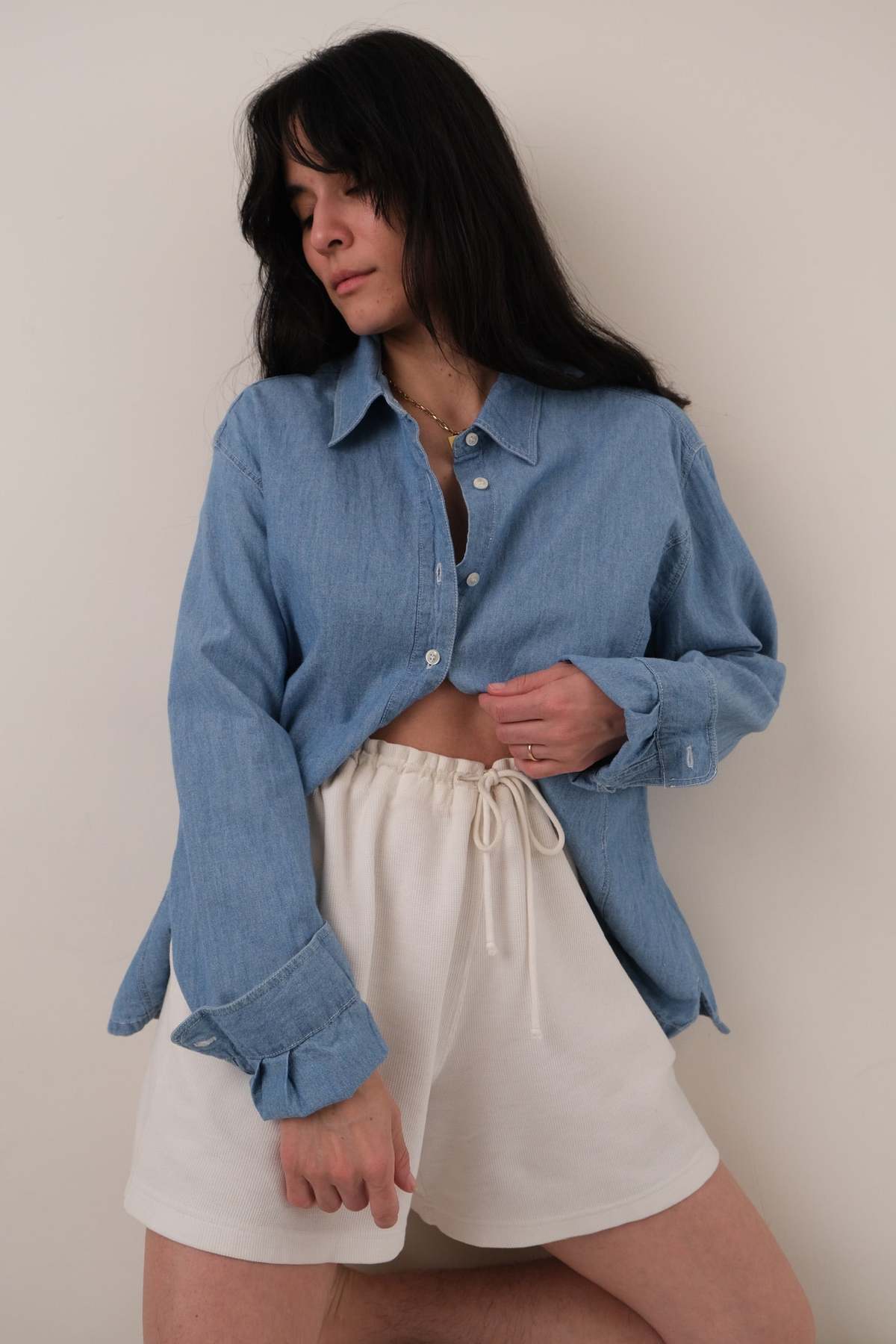 Hermine Vintage Sky Cotton Chambray Button-Up Shirt - Blue - Image 1 of 4