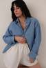Hermine Vintage Sky Cotton Chambray Button-Up Shirt - Blue - Thumbnail 2