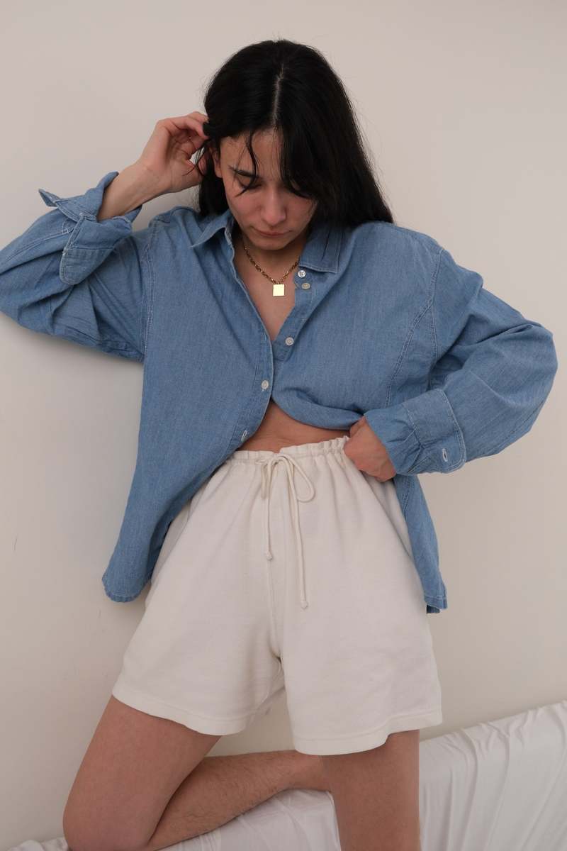 Hermine Vintage Sky Cotton Chambray Button-Up Shirt - Blue