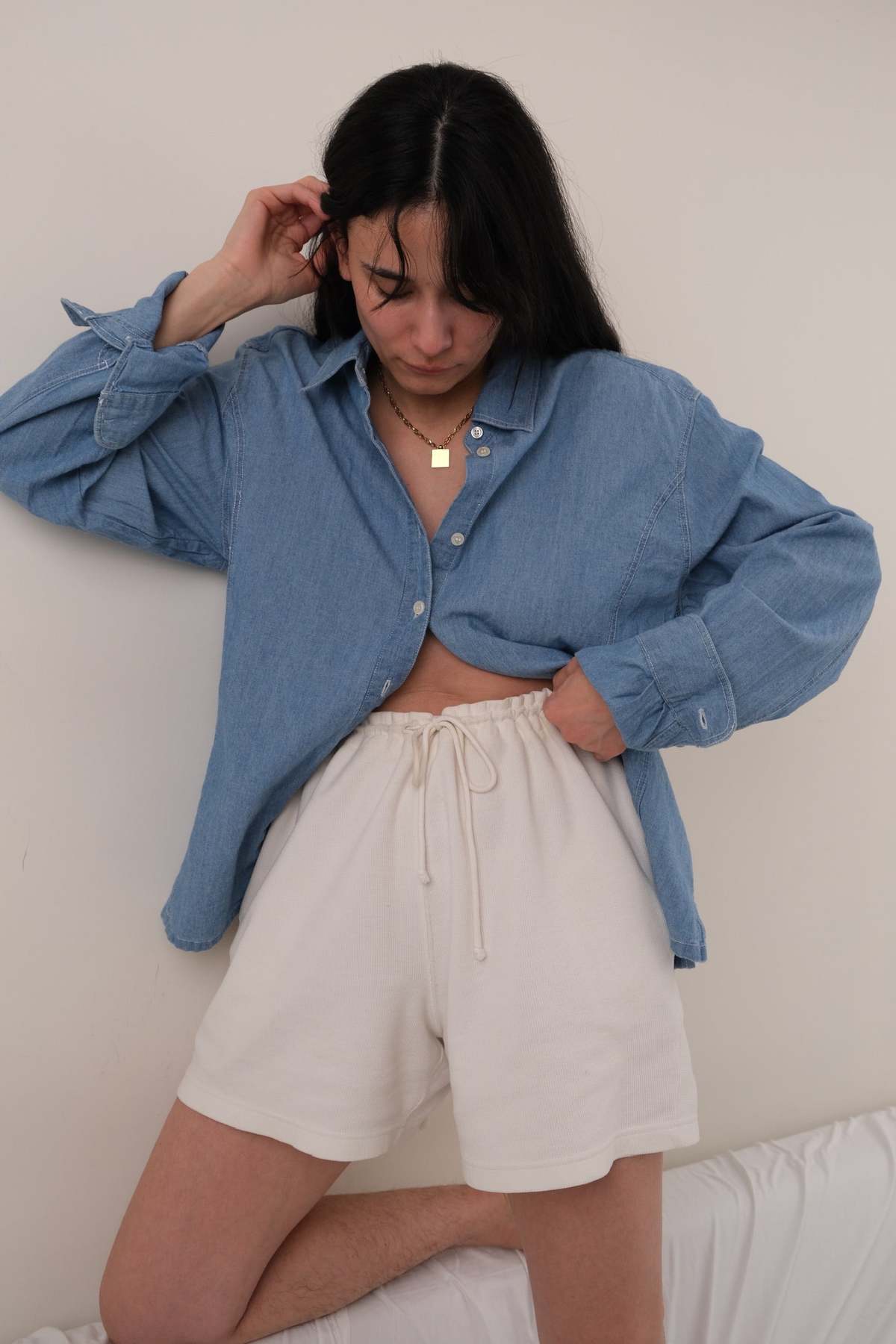 Hermine Vintage Sky Cotton Chambray Button-Up Shirt - Blue - Image 3 of 4