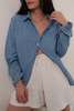 Hermine Vintage Sky Cotton Chambray Button-Up Shirt - Blue - Thumbnail 4