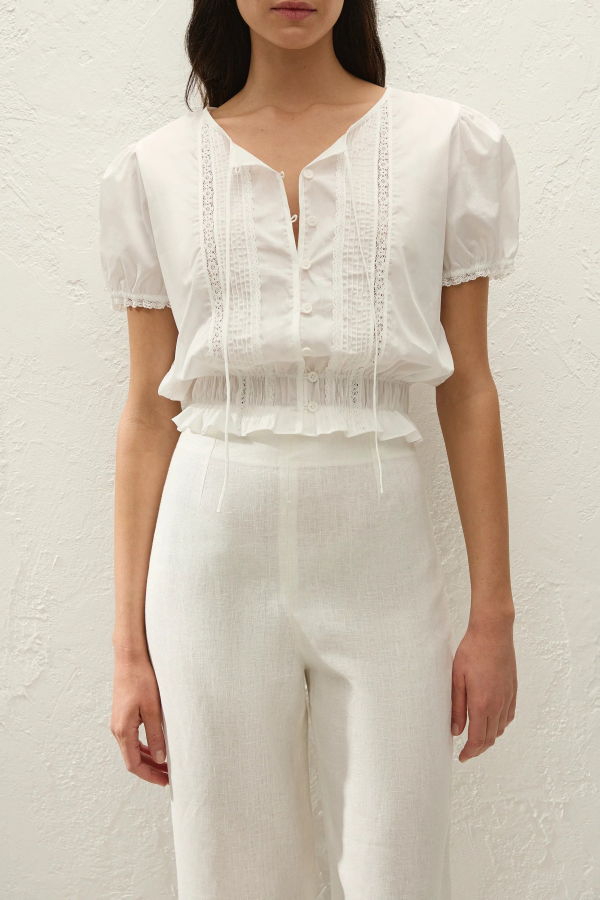 Faithfull The Brand Fiora Blouse in Fresco Lace White Top