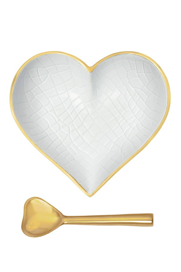 Inspired Generations Happy Gold & White Croco Heart Serving Dish - Gold & White