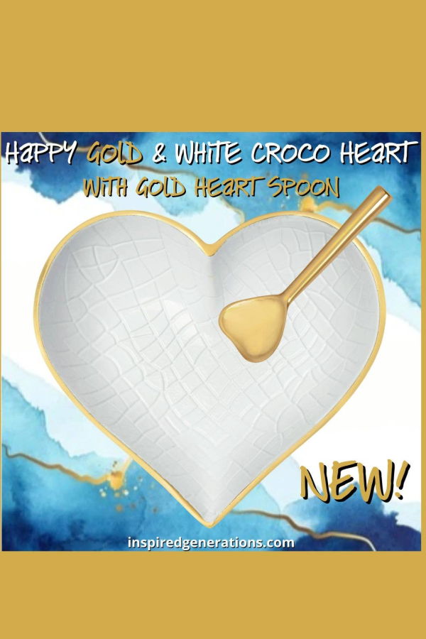 Inspired Generations Happy Gold & White Croco Heart Serving Dish - Gold & White