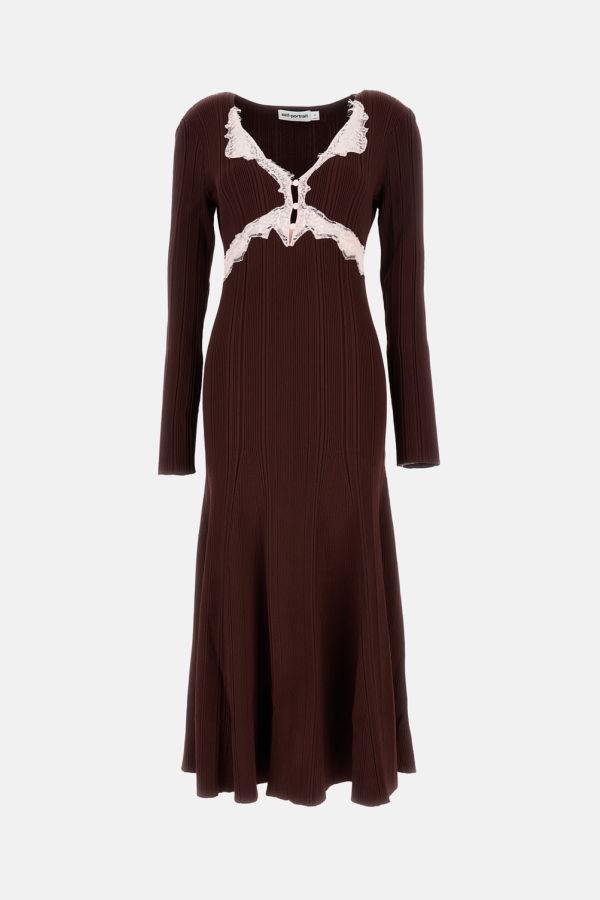 Self-Portrait Knitted Dress - Brown