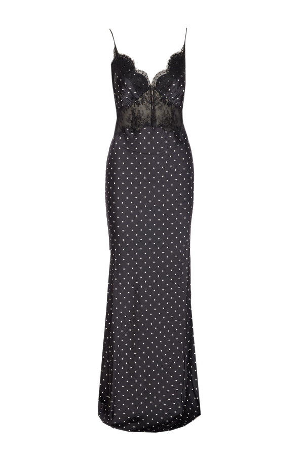 Self-Portrait Polka Dot Satin Lace Dress - Black