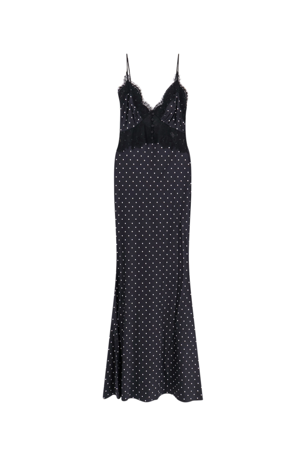 Self-Portrait Polka-Dots Satin Long Dress - Black