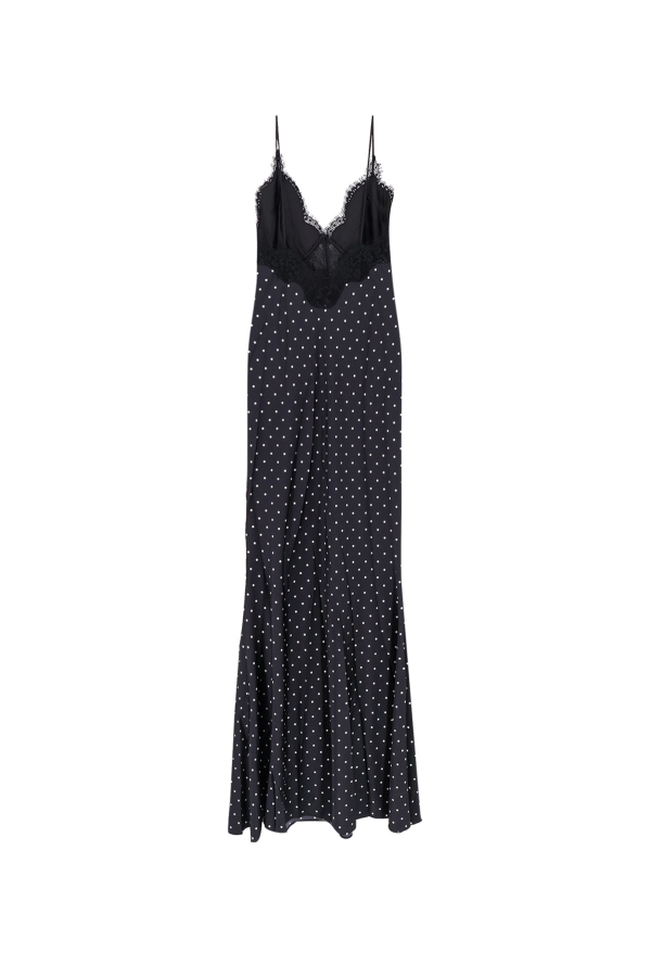 Self-Portrait Polka-Dots Satin Long Dress - Black