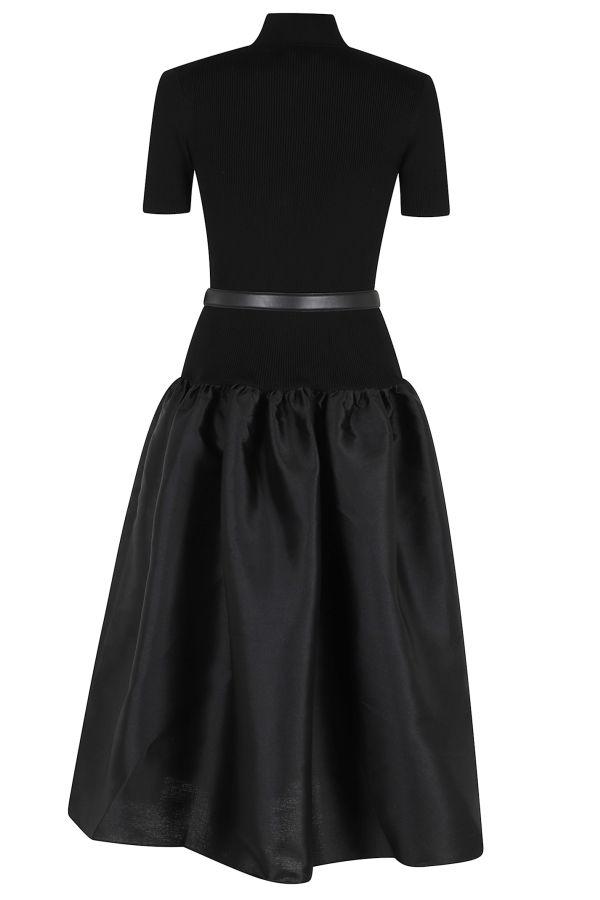 Self-Portrait Knit Taffeta Midi Dress - Black