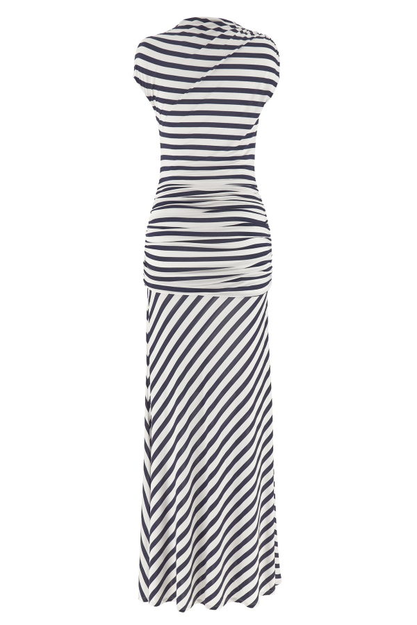 Self-Portrait Navy Stripe Jersey Maxi Dress - Blue