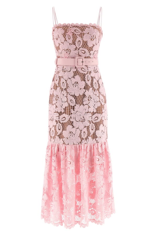 Self-Portrait Crochet Lace Midi Dress - Pink