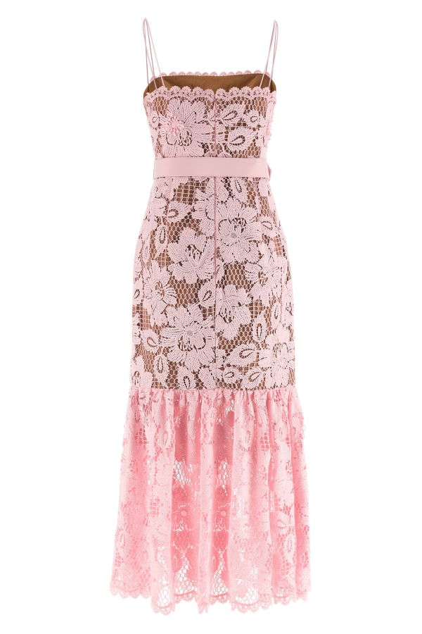 Self-Portrait Crochet Lace Midi Dress - Pink