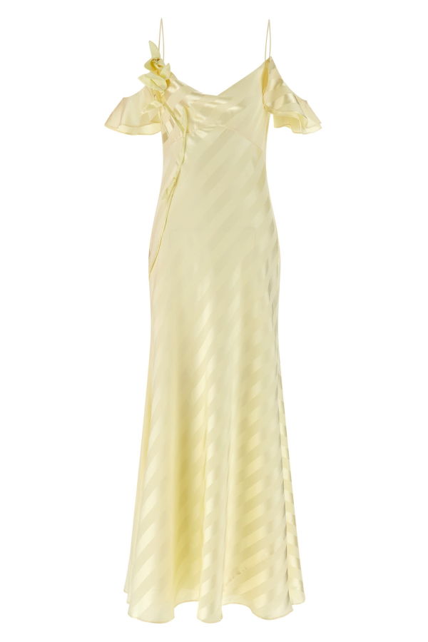 Self-Portrait Satin Striped Long Dress Dress - Yellow
