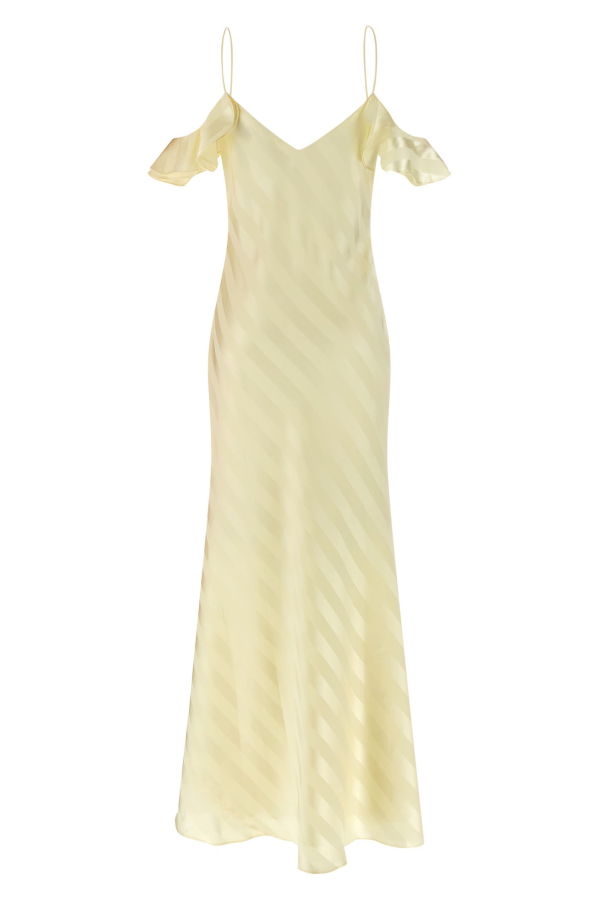 Self-Portrait Satin Striped Long Dress Dress - Yellow