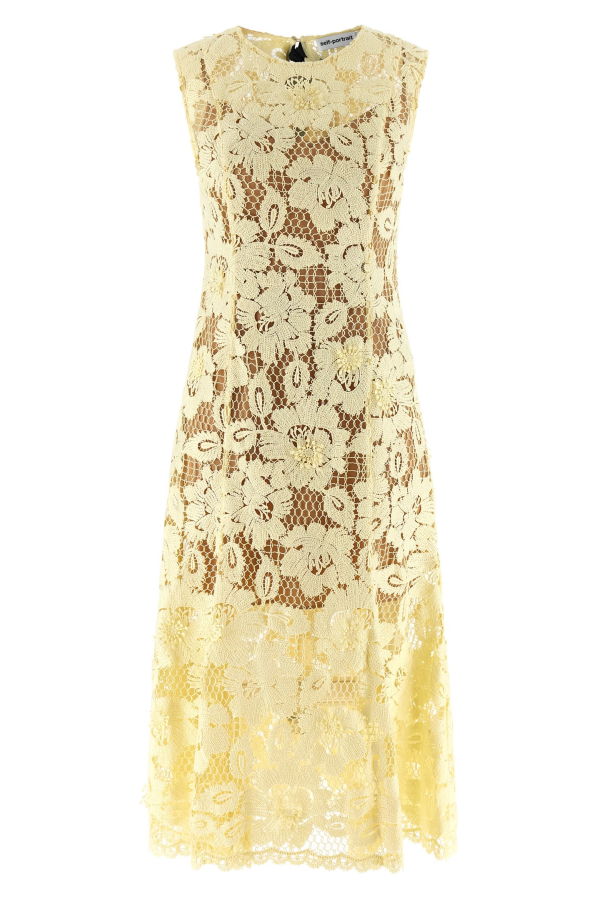 Self-Portrait Crochet Lace Midi Dress - Yellow