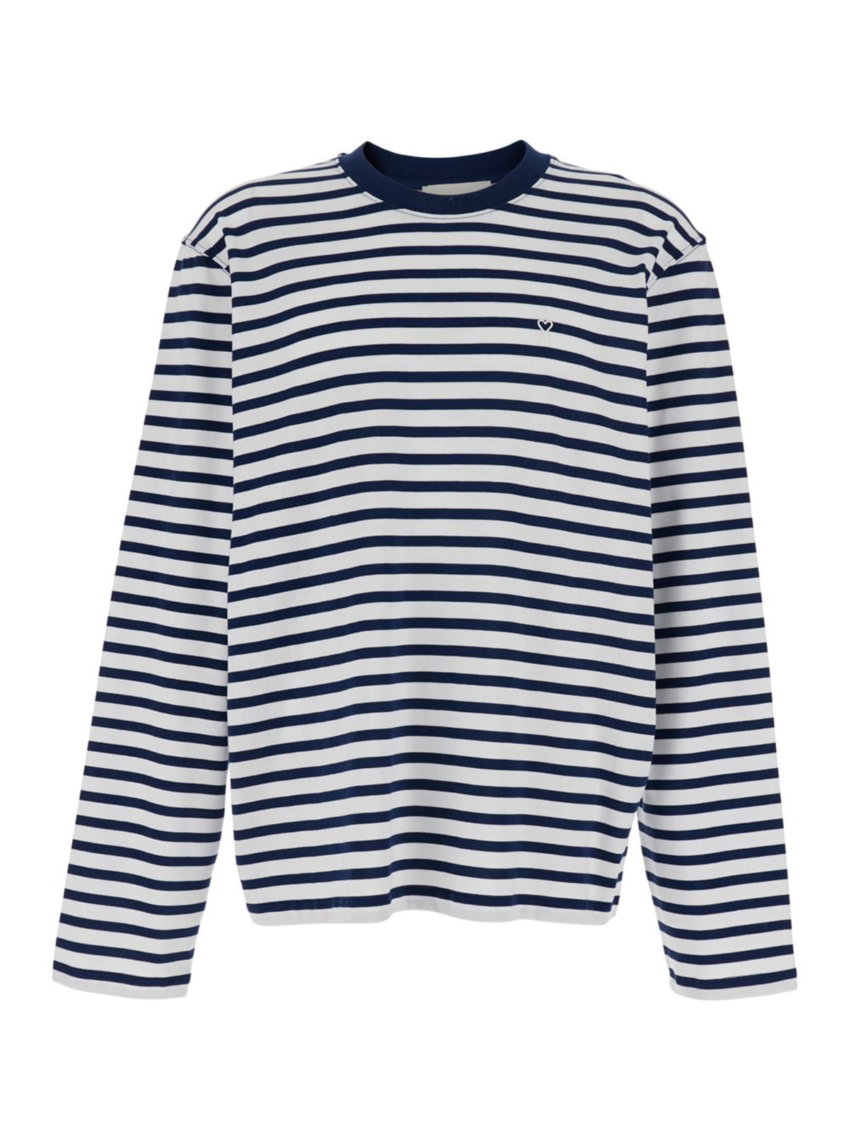 Ami Alexandre Mattiussi Quota Long Sleeve Boxy Fit Mariniere Tee with Ami de Coeur Patch - Blue - Image 1 of 3
