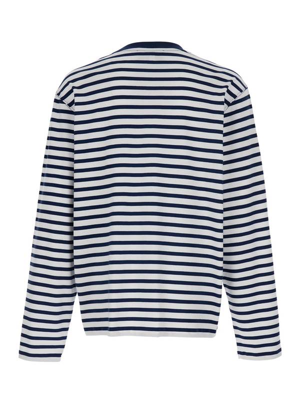 Ami Alexandre Mattiussi Quota Long Sleeve Boxy Fit Mariniere Tee with Ami de Coeur Patch - Blue
