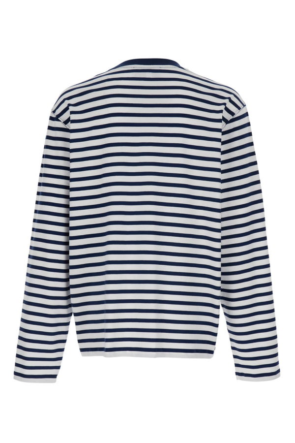 Ami Alexandre Mattiussi Quota Long Sleeve Boxy Fit Mariniere Tee with Ami de Coeur Patch - Blue