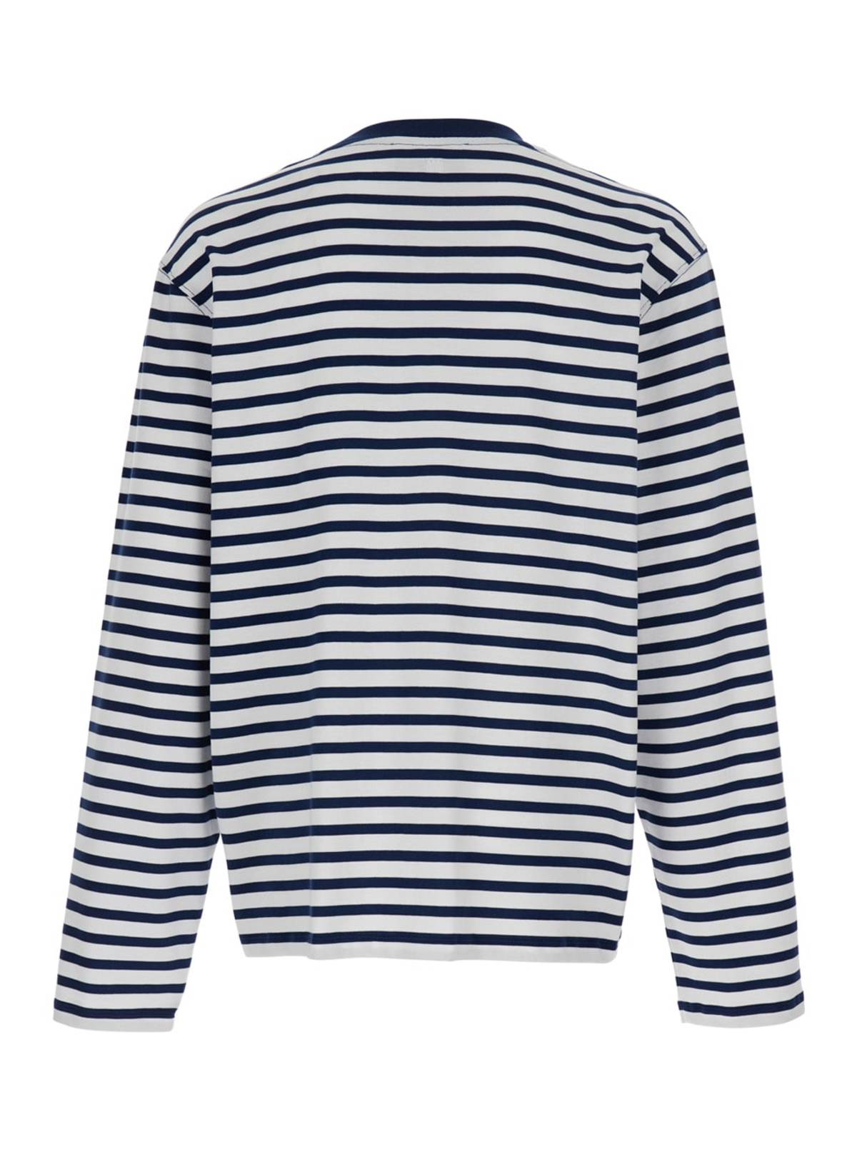 Ami Alexandre Mattiussi Quota Long Sleeve Boxy Fit Mariniere Tee with Ami de Coeur Patch - Blue - Image 2 of 3