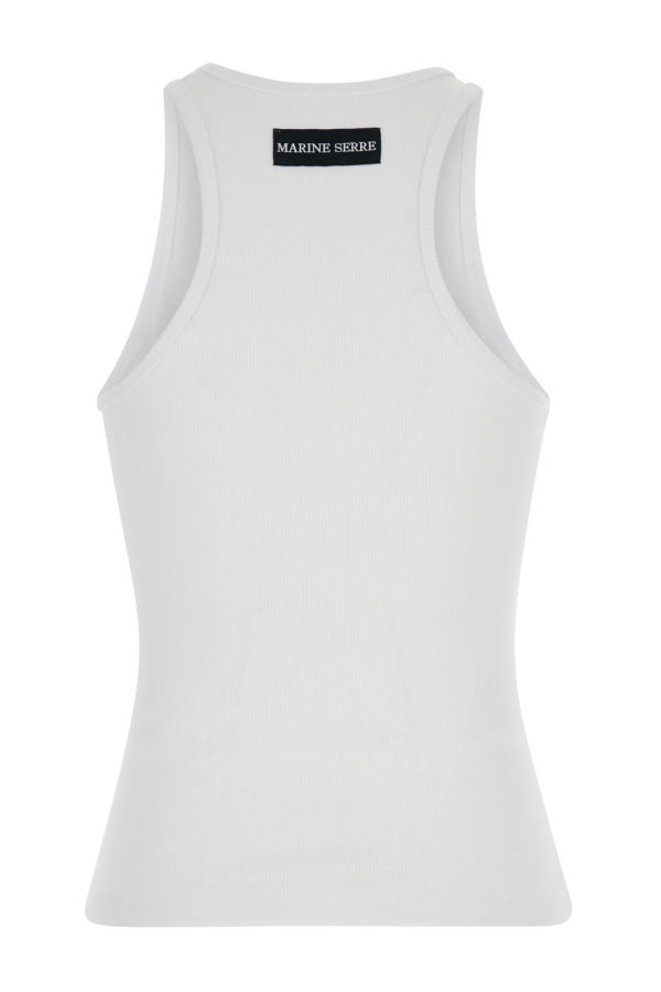 MARINE SERRE Sleeveless Tank Top With Logo Detail And Logo Patch In Cotton Stretch - White