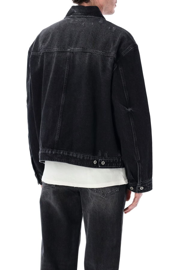 Represent Collared Denim Jacket - Aged Black
