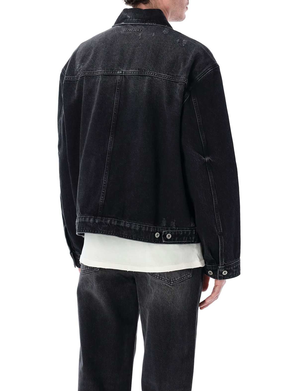 Represent Collared Denim Jacket - Aged Black - Image 2 of 3