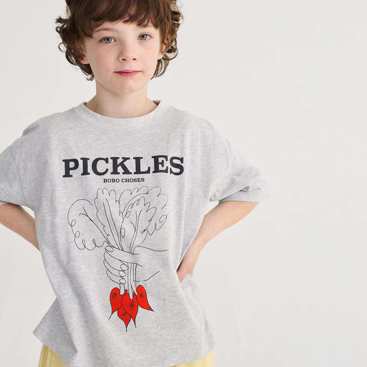 KIDS Bobo Choses Bunch Of Vegetables Print Tee - Gray - Image 6 of 6