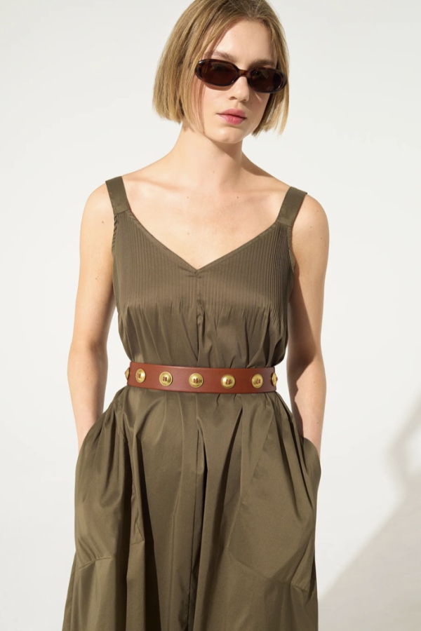 Cotélac Pleated Cotton Dress - Brown