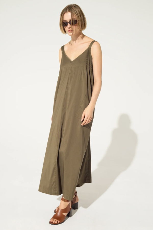 Cotélac Pleated Cotton Dress - Brown