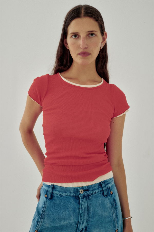 SAYAKA DAVIS NEW YORK Cap Sleeve Tee - Poppy Red