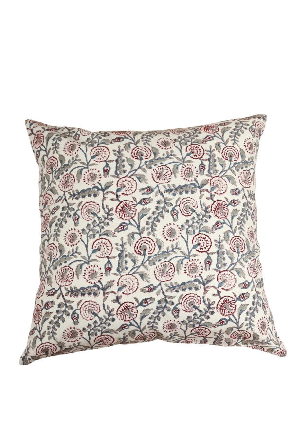 Ninéh Crimson Bloom Block Print Pillow