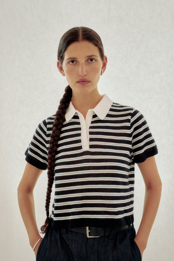 SAYAKA DAVIS NEW YORK Striped Knit Polo Top