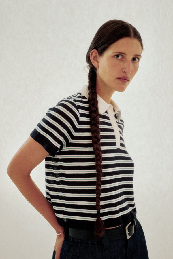 SAYAKA DAVIS NEW YORK Striped Knit Polo Top