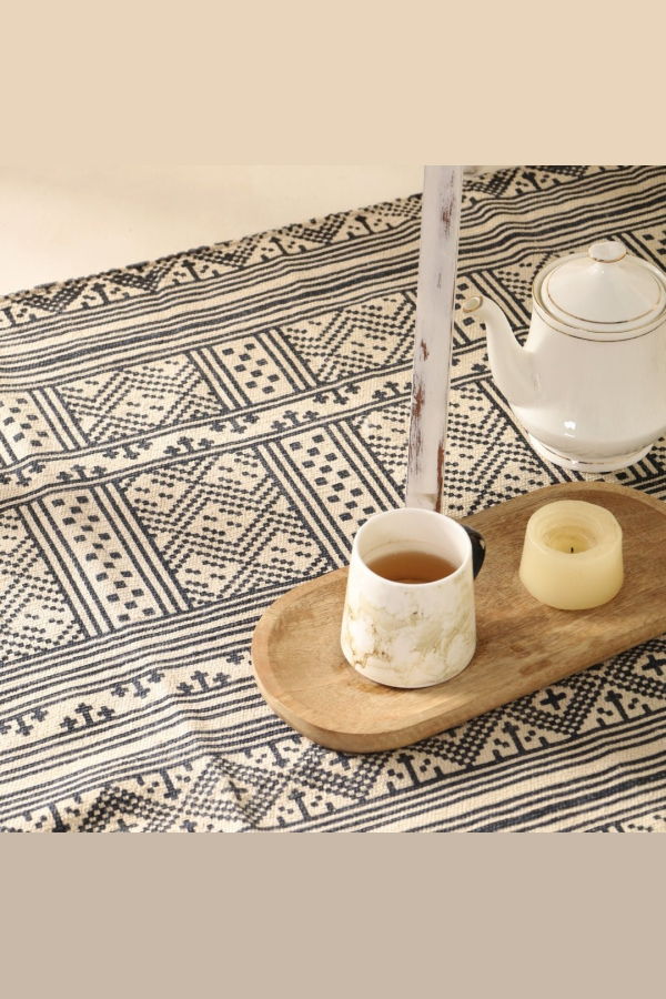 Mela Artisans Monochrome Handprinted Cotton Rug