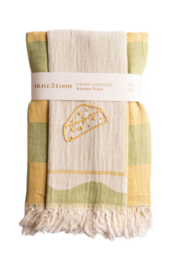 Olive and Loom Cheese Hand Stitched Kitchen Towel Set of 2