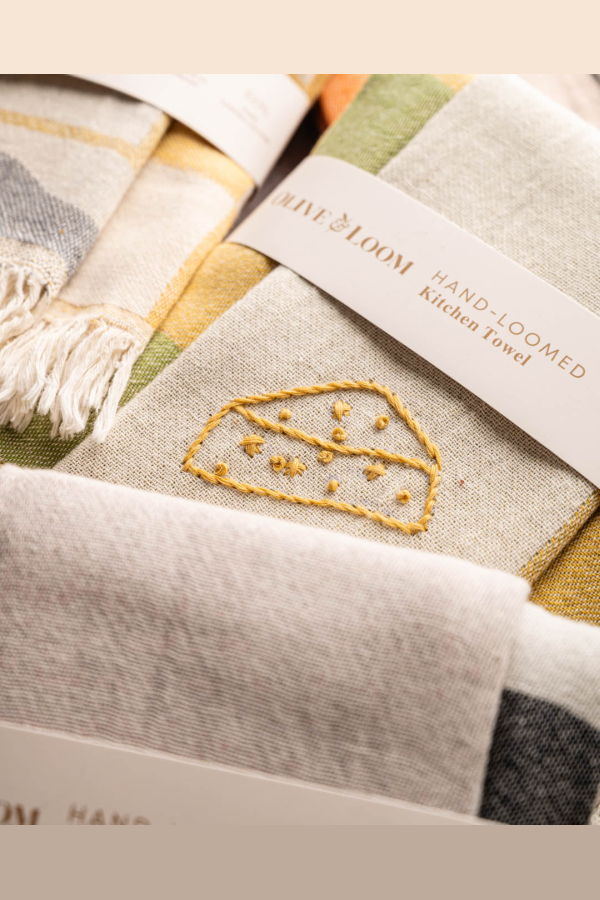 Olive and Loom Cheese Hand Stitched Kitchen Towel Set of 2