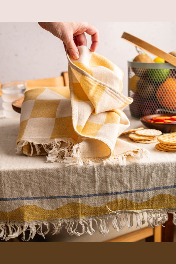Olive and Loom Lemon Hand Stitched Kitchen Towel Set