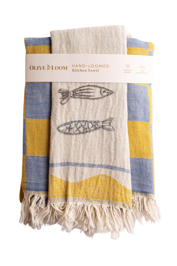 Olive and Loom S/2 Sardine Hand Stitched Kitchen Towel Set