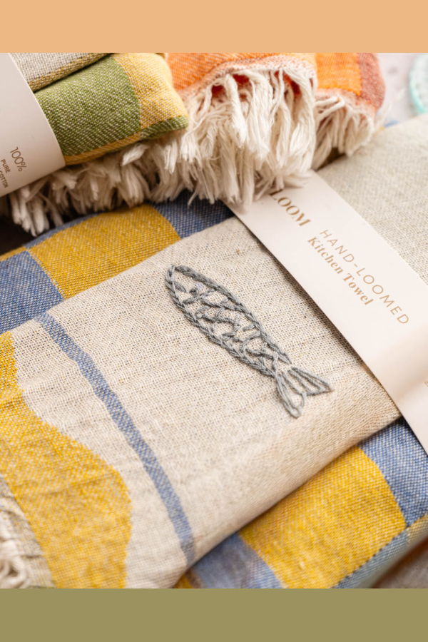 Olive and Loom S/2 Sardine Hand Stitched Kitchen Towel Set