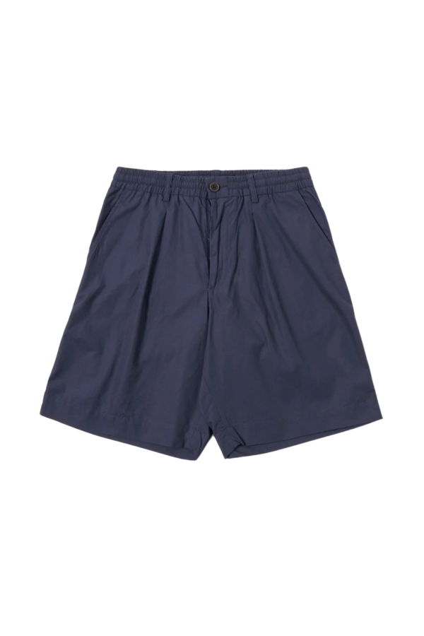 Universal Works Navy Peached Poplin Pleated Track Short Shorts