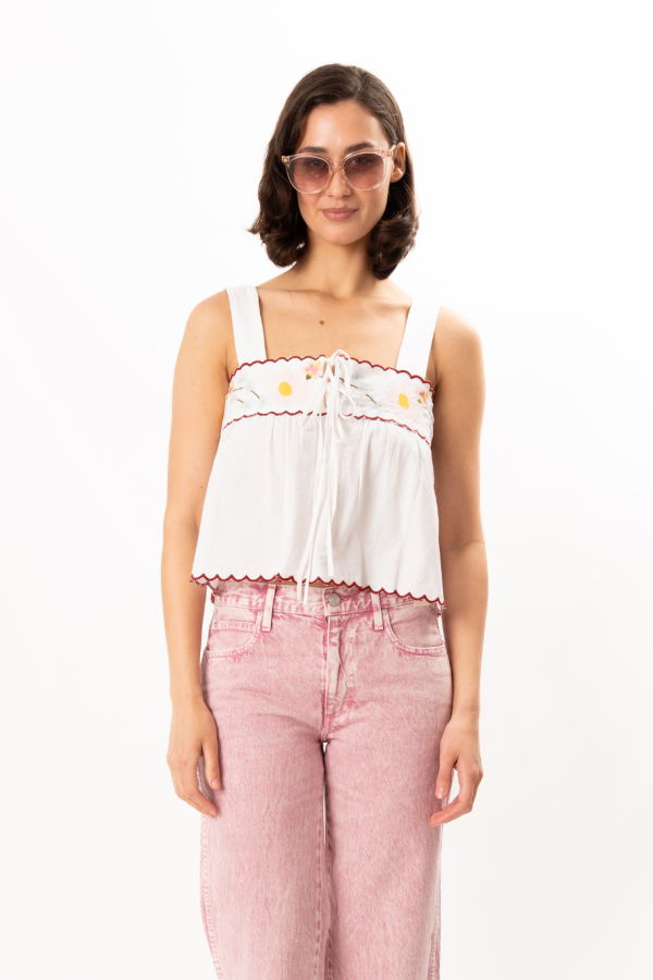 ciao lucia Ander Embroidered Linen Top - White