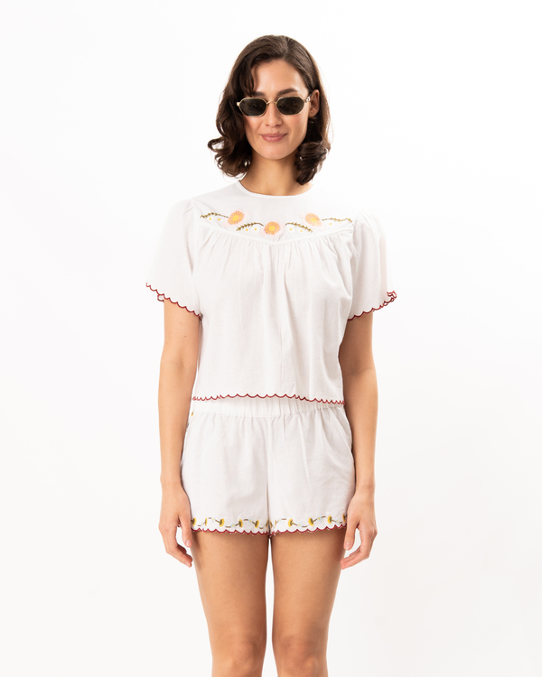 ciao lucia Idoya Embroidered Linen Top - White ciao lucia Idoya Embroidered Linen Top - White