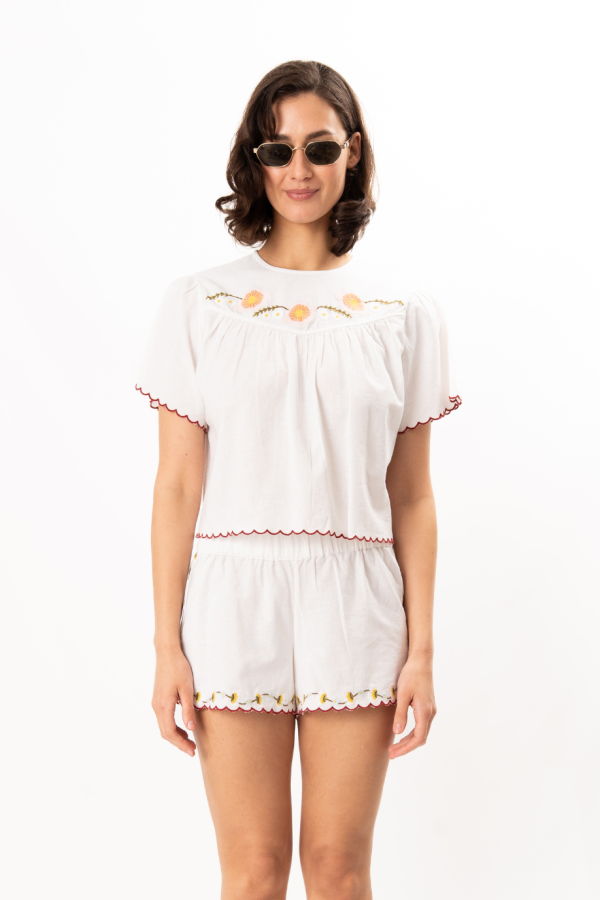 ciao lucia Idoya Embroidered Linen Top - White