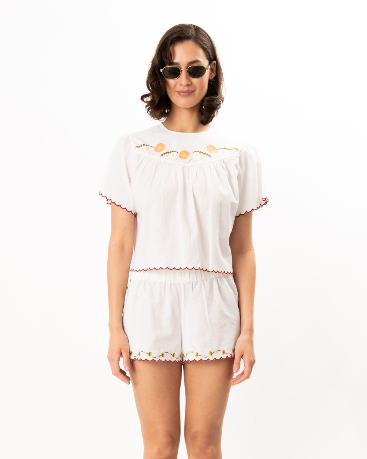 ciao lucia Idoya Embroidered Linen Top - White - Image 1 of 6