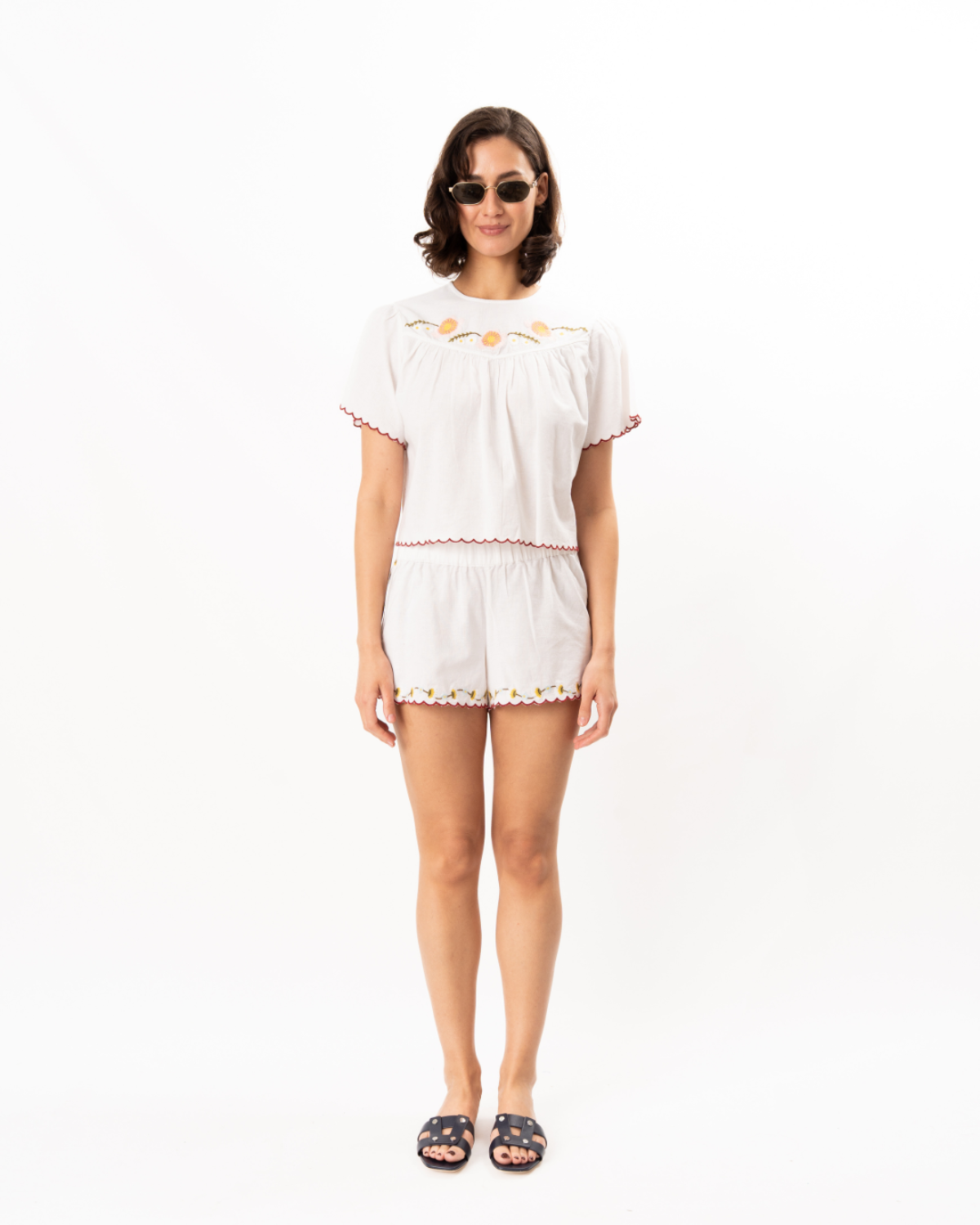 ciao lucia Idoya Embroidered Linen Top - White - Image 2 of 6