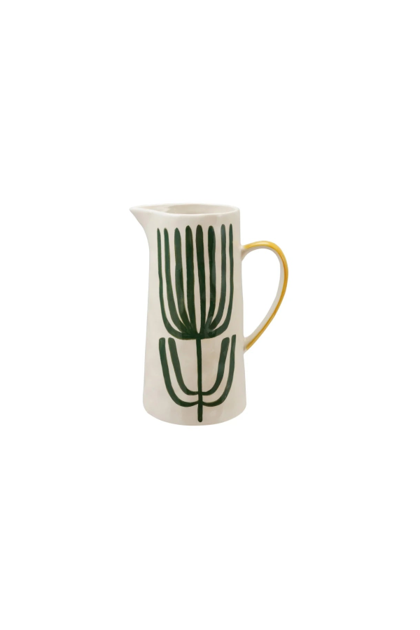 Creative Co-Op 2-Quart Hand Painted Stoneware Pitcher with Flowers