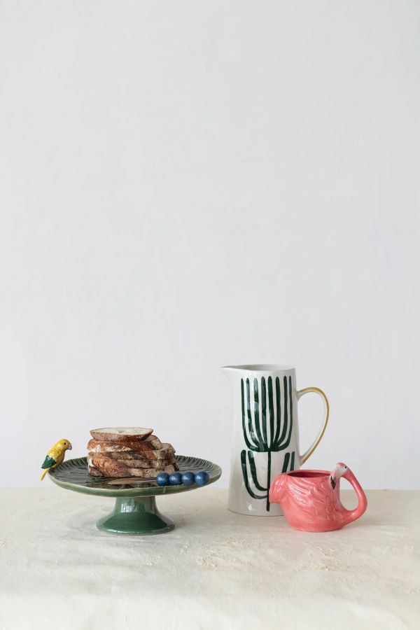 Creative Co-Op 2-Quart Hand Painted Stoneware Pitcher with Flowers