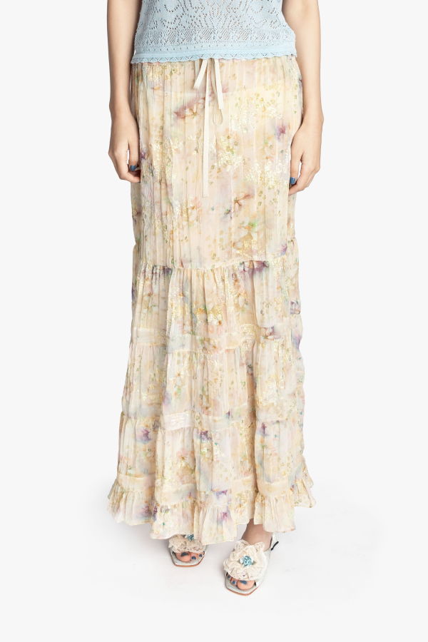 Anna Sui Oasis Blooms Tiered Skirt - Corn Multi